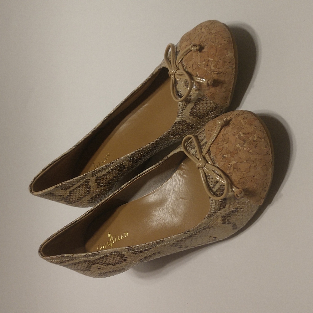 Cole Haan Leather SnakeSkin Embossed Wedge Heel with Cork Toe Caps